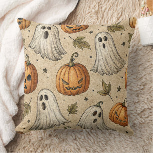 Coussin Motif Halloween Fantômes et Citrouilles Vintage