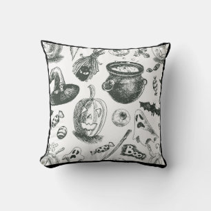 Coussin Motif Halloween noir et blanc vintage
