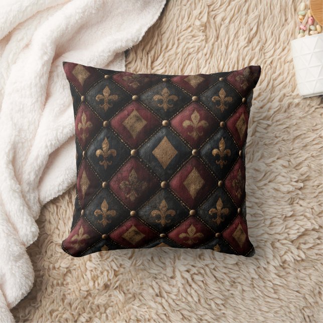 Coussin Motif Harlequin Fleur-de-Lis Touffeté Médiéval (1) (Couverture)