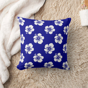 Coussin Motif Hawaïen Hibiscus Bleu et blanc