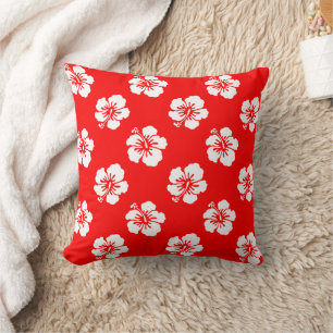 Coussin Motif Hawaïen Hibiscus Rouge et blanc