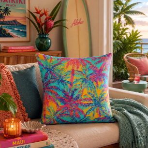 Coussin Motif Hawaïen imprimé cocotier palmier
