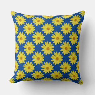 Coussin Motif Helianthus 'Lemon Queen' - Bleu Profond