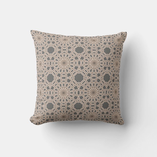 Coussin Motif Hexadecagon géométrique Taupe et gris (Recto)