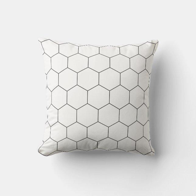 Coussin Motif Hexagon, peigne de miel, noir et blanc (Recto)