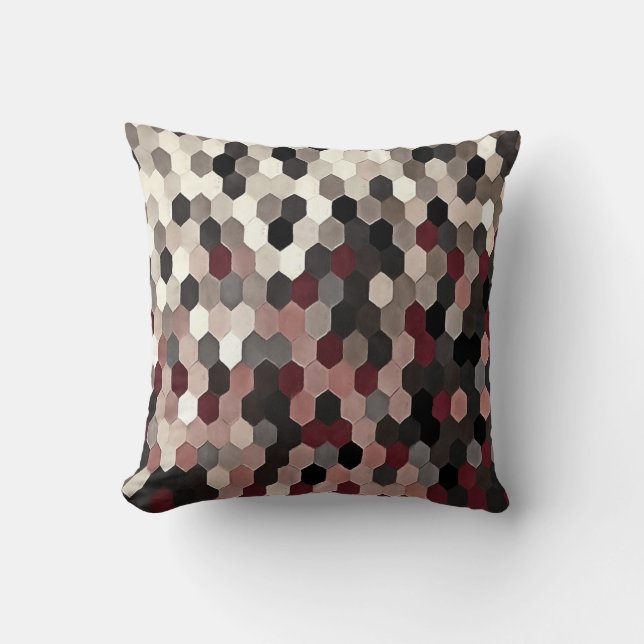 Coussin Motif hexagonal en gris et couleurs d'automne bord (Recto)
