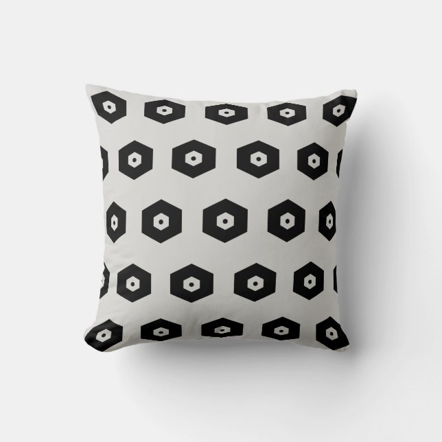 Coussin Motif hexagonal gris noir et argent (Recto)