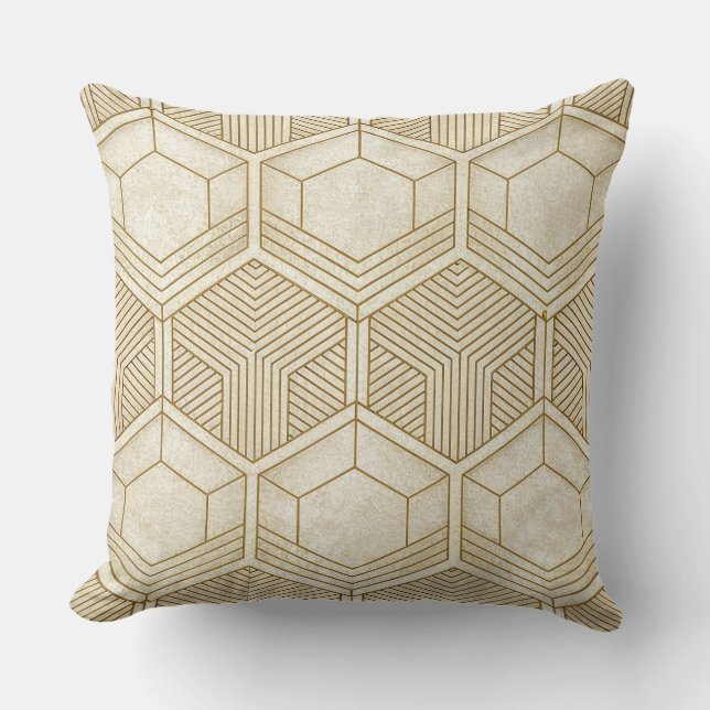 Coussin Motif hexagonal organique moderne | Crème et beige (Recto)