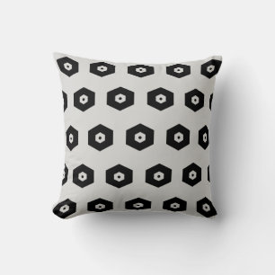 Coussin Motif Hexagone Gris Noir et Argent