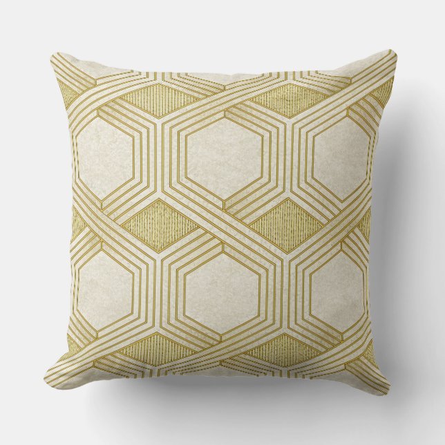 Coussin Motif Hexagone Or Luxueux - Texture Marbre (Recto)