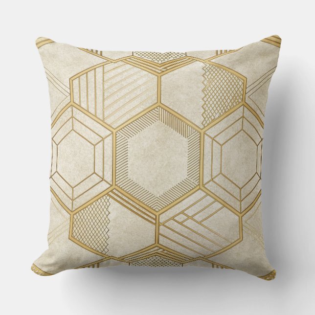 Coussin Motif Hexagone Or Luxueux - Texture Marbre 2 (Recto)