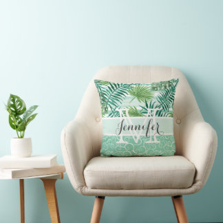 Coussin Motif Hip Tropical Green Palm Leafs