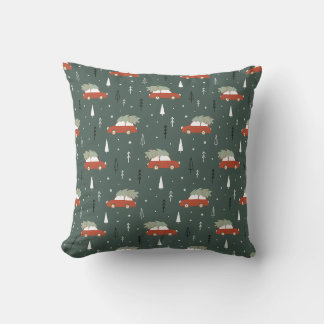 Coussin Motif hivernal d'arbre de Noël de voiture rouge mi