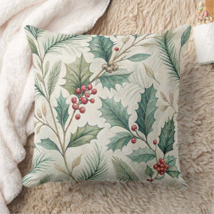 Coussin Motif houx et pin - Botanique de Noël