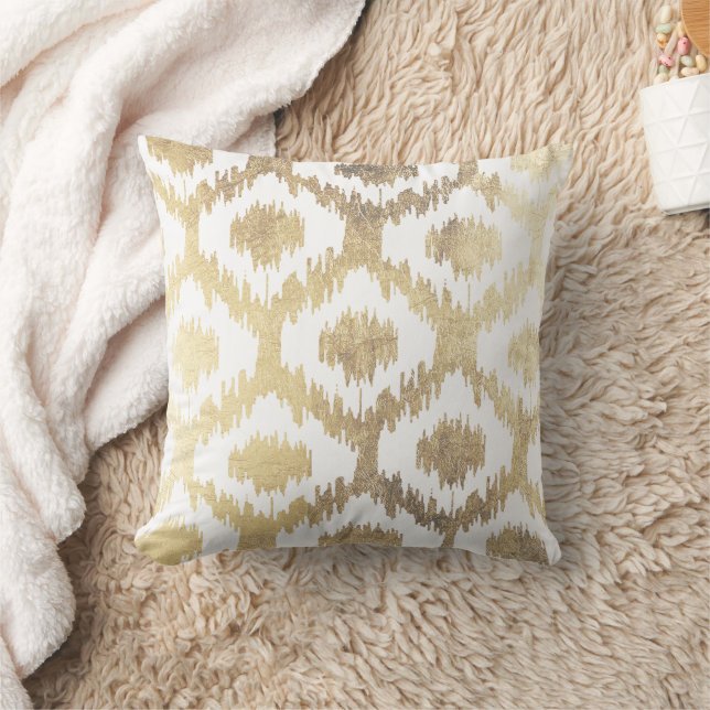 Coussin Motif Ikat blanc moderne Faux Gold (Couverture)
