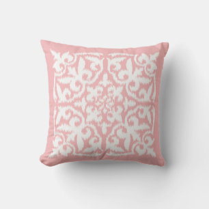 Coussin Motif Ikat damask - coquillage rose et blanc