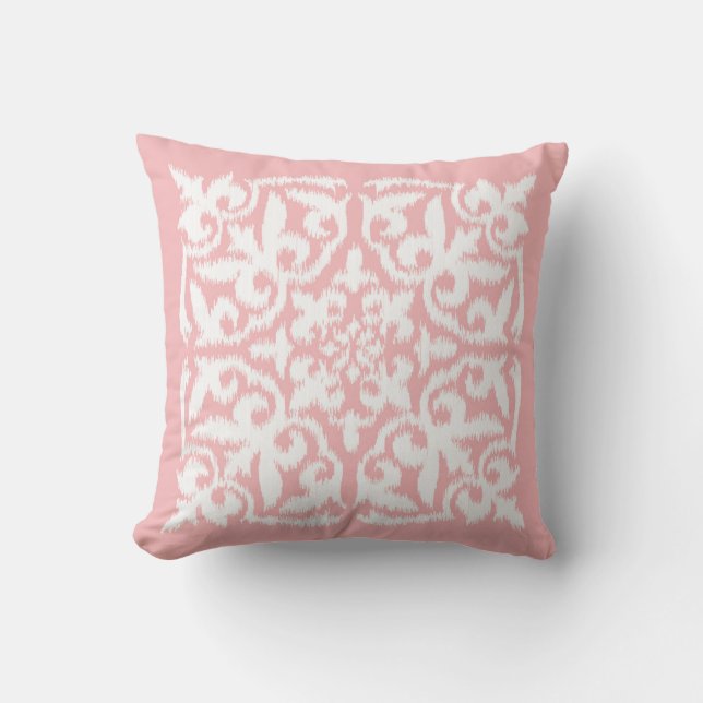 Coussin Motif Ikat damask - coquillage rose et blanc (Recto)
