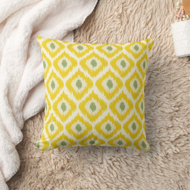 Coussin Motif Ikat Diamant Jaune Et Vert (Couverture)