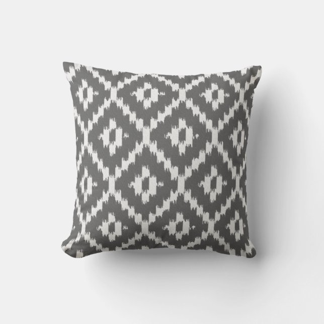 Coussin Motif Ikat - Gris de charbon et d'argent (Recto)