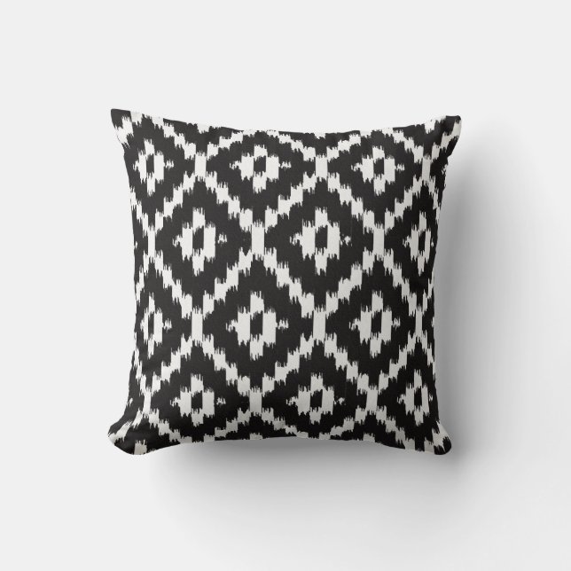 Coussin Motif Ikat - Noir et blanc (Recto)