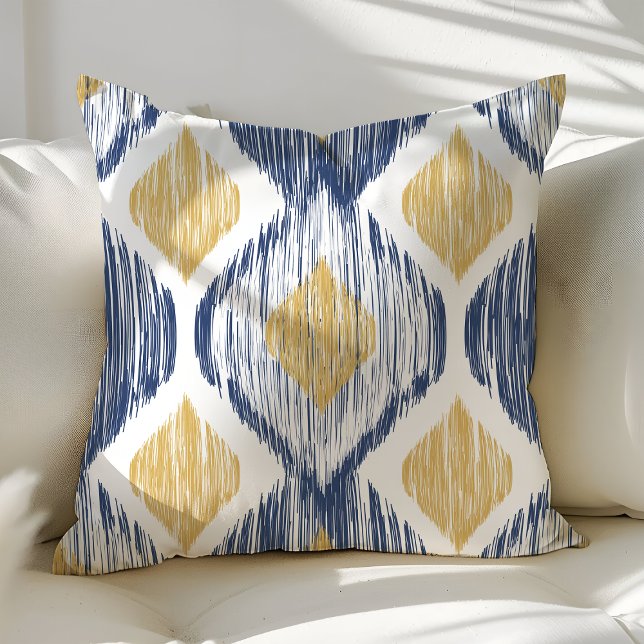 Coussin Motif Ikat Ogee Navy et Or (Créateur téléchargé)