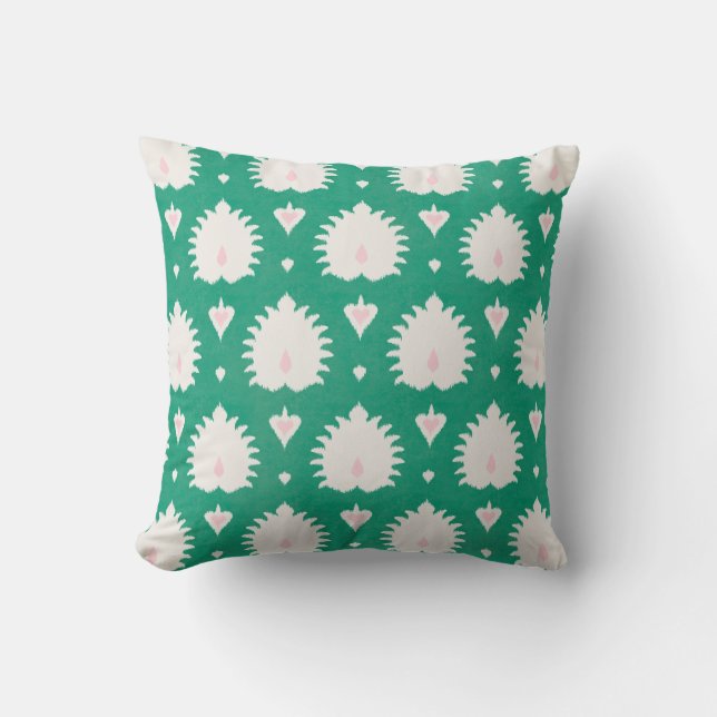 Coussin Motif ikat rose vert texturé moderne (Recto)