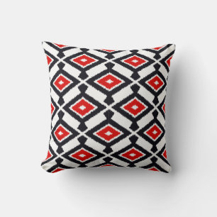 Coussin Motif Ikat - Rouge foncé, noir et blanc