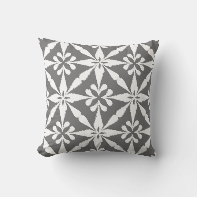 Coussin Motif Ikat Star - gris / gris et blanc (Recto)