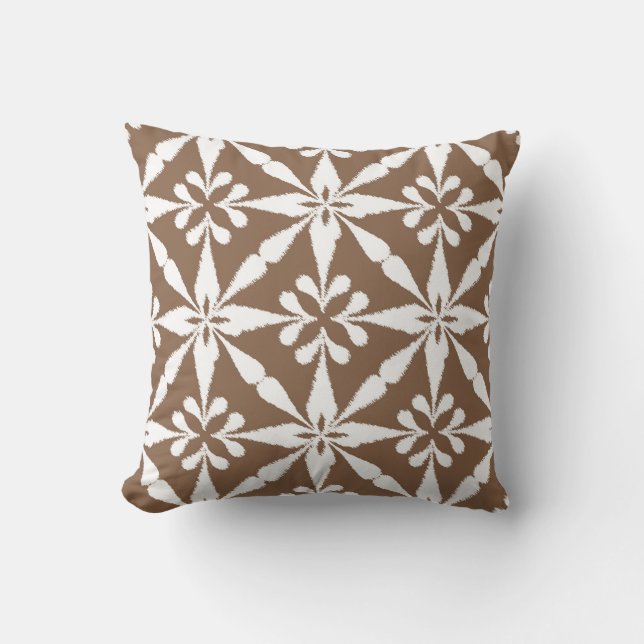 Coussin Motif Ikat Star - Taupe Tan et Blanc (Recto)