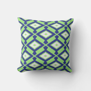 Coussin Motif Ikat - Vert, Indigo Bleu et Blanc
