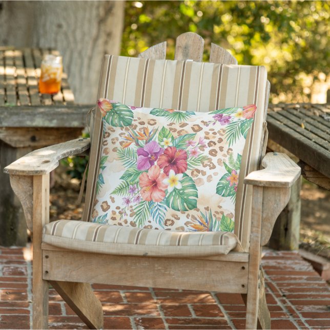 Coussin Motif Imprimé Léopard Floral Tropical (Chaise)