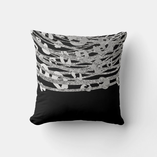 Coussin Motif imprimé léopard guépard argent et noir Glam (Recto)