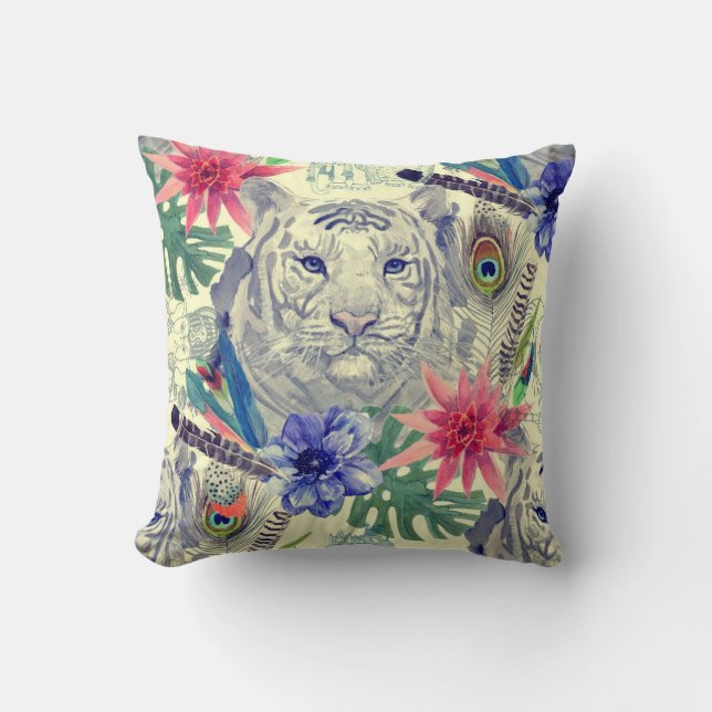 Coussin Motif indien vintage de tigre de style (Recto)