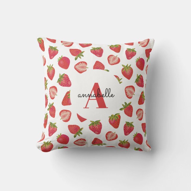 Coussin Motif initial de fraise de monogramme (Recto)
