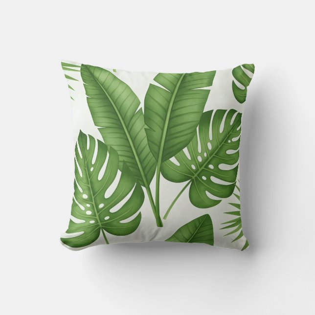 Coussin motif intérieur botanique aquarelle vert frais (Recto)