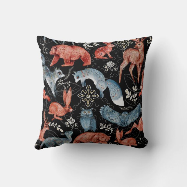 Coussin Motif intrigué d'animaux de la forêt (Verso)
