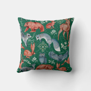 Coussin Motif intrigué d'animaux de la forêt