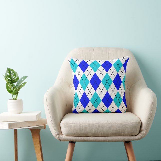 Coussin Motif Jacquard bleu et blanc sans couture (Chaise)