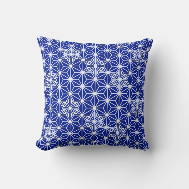 Coussin Motif japonais Asanoha - bleu cobalt (Recto)