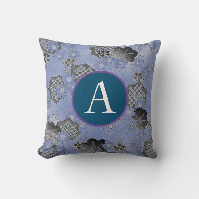 Coussin MOTIF JAPONAIS BLEU INITIAL PERSONNALISÉ (Recto)