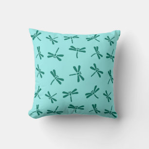 Coussin Motif japonais de libellules, Turquoise et Aqua