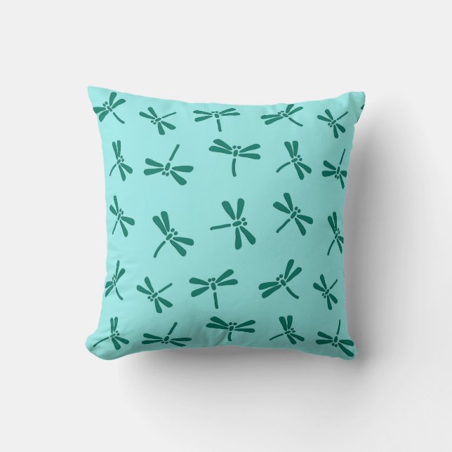 Coussin Motif japonais de libellules, Turquoise et Aqua (Recto)