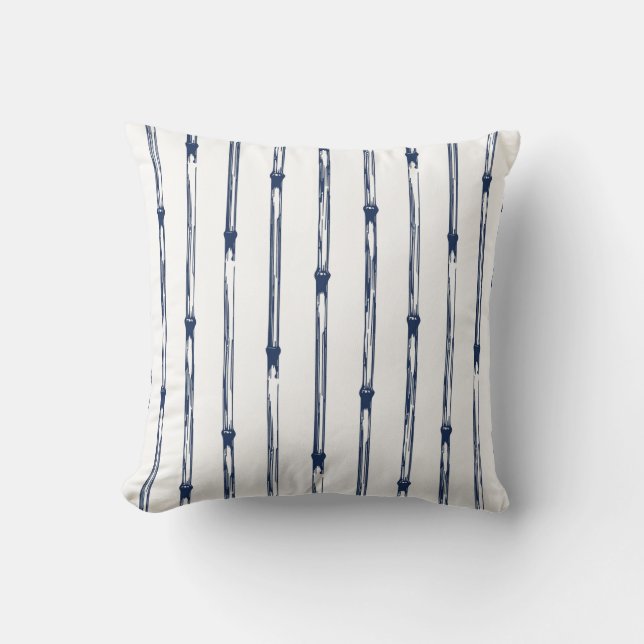 Coussin Motif japonais en bambou bleu et blanc (Recto)