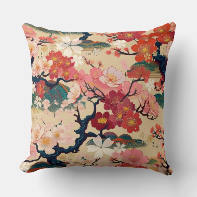 Coussin Motif japonais en tissu d'inspiration Kimono (Recto)