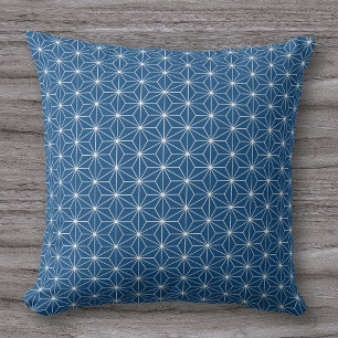 Coussin Motif japonais géométrique bleu moderne