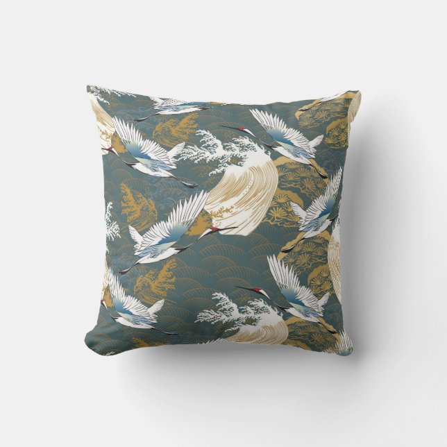 Coussin Motif japonais Vintage Crane Birds (Recto)