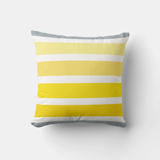 Coussin Motif jaune citron de rayures de blanc gris (Recto)