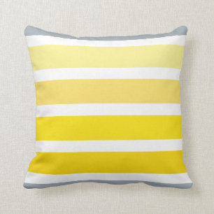 Coussin Motif jaune citron de rayures de blanc gris