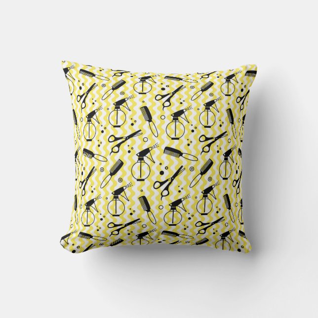 Coussin Motif jaune d'outil de coiffeur (Recto)