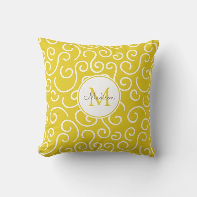 Coussin Motif jaune et blanc clair avec Monogramme (Recto)